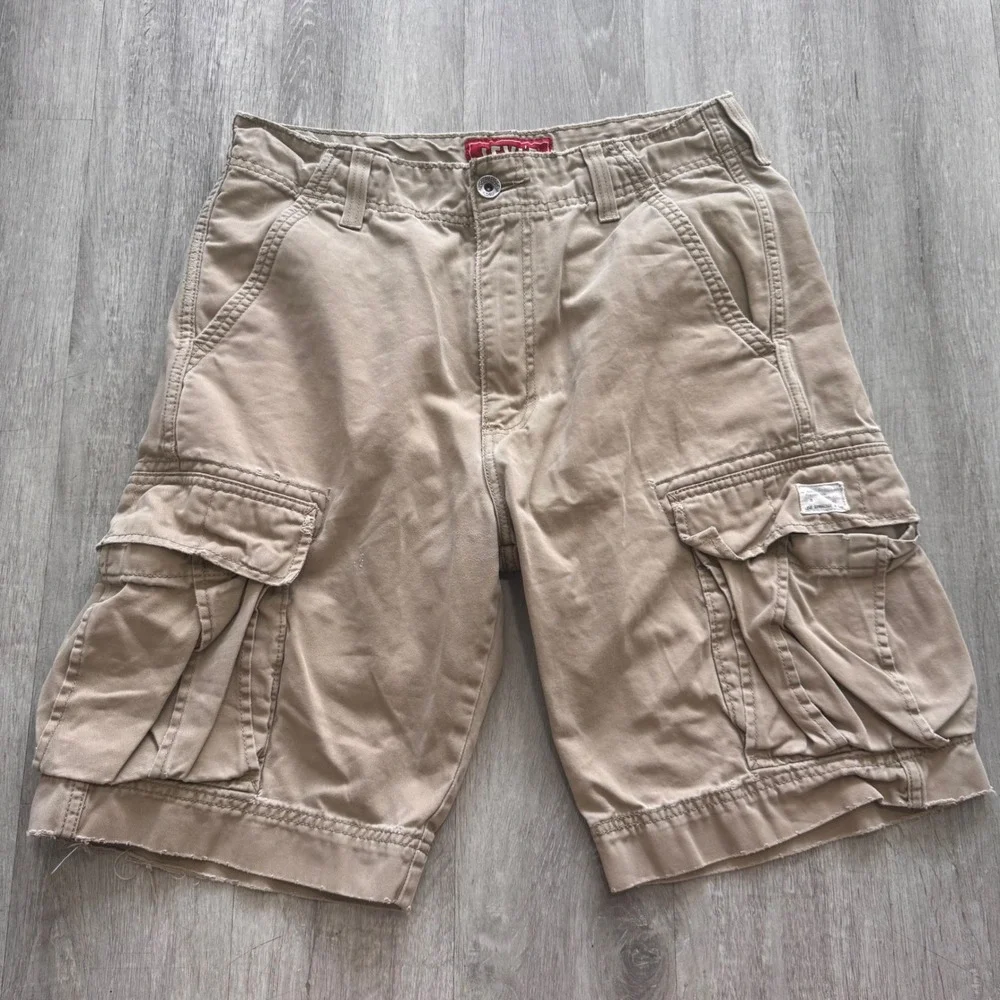 Levi's Mens Cargo Shorts Khaki Tan 100% Cotton Multi Pocket W32 Utility Casual